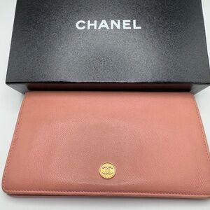 CHANEL GRAINED COCO MARK PINK LONG WALLET